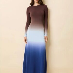 SOLID & STRIPED Long Sleeve Ombre Maxi Dress in Brown and Blue